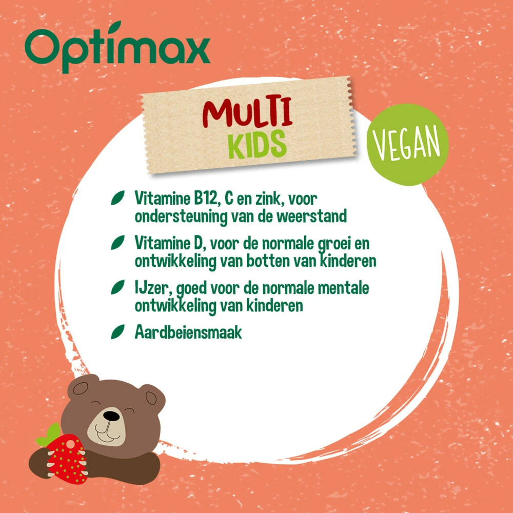 Optimax Kids Multivitaminen Aardbei 2 Optimax Kids Multivitaminen Aardbei - Afbeelding 2